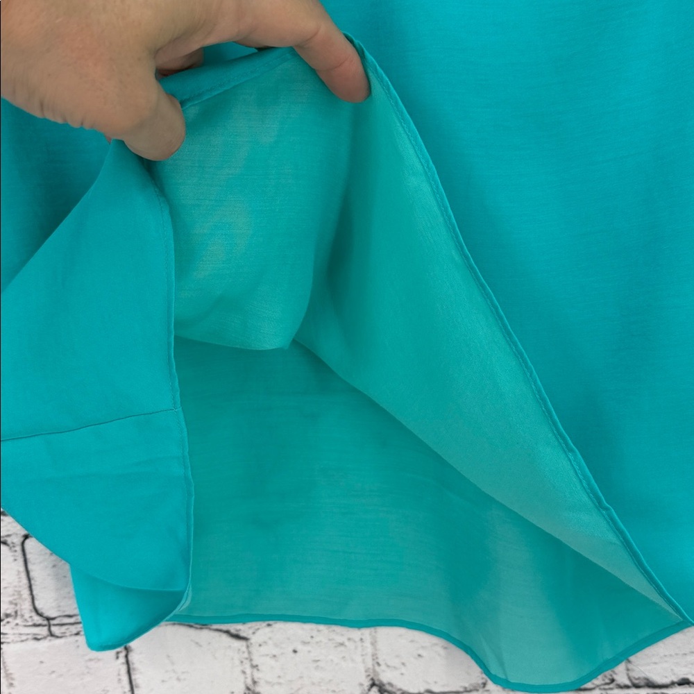🏷️ Talbots Sateen Split-Neck Tunic — Short Sleeve — Size 16 (XL) — Teal — NWT - Picture 8 of 10